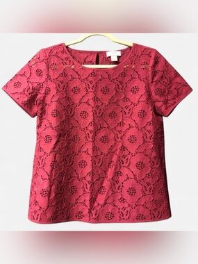 2 for 20 | LOFT Pink Floral Crochet Boxy Short Sleeve Top